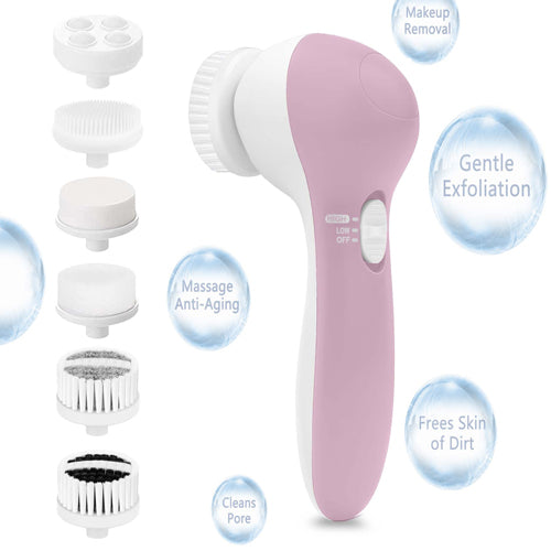 Electric Facial Cleansing Brush 6 Heads Exfoliation, Massage & Anti-aging Boxed Set