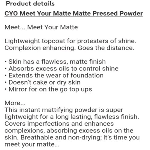 CYO Matte Pressed Powder Meet Your Matte Medium