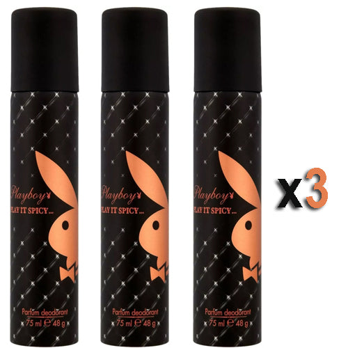 Playboy Perfume Deodorant Body Spray Play It Spicy 75ml Pack of 3