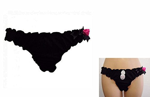 La Senza Pretty Black Frilly Thong with Rose Detail Free UK P&P (UK 8-10)