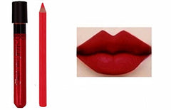Kiss-Proof 2pc Matt Lip Colour Lipstick Wand Set with Lipliner Deep Scarlet Red