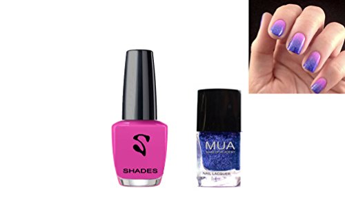 Shades MUA Cerise Pink & Blue Glitter Shimmer Duo Nail Varnish Set