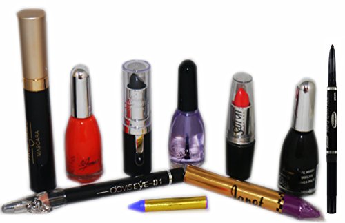 Goth Halloween Black Glowing Makeup & UV Glow in the Dark Nail Varnish GiftSet