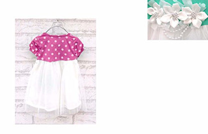 Baby Girls Cerise Pink & White Flower, Diamante & Pearl Appliqué Dress 6-12 Months