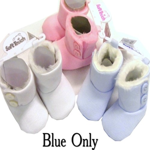 Soft Touch Baby Fur Trim Button Detail Soft Feel Boots in Blue Only 0-6 Months (3-6 Months)