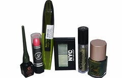 Bright Green Mascara 6pc Set inc Green Eyeshadow, Eyeliner Lipstick & Varnish