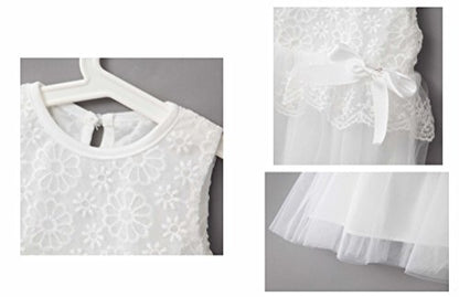 Baby Girls White Daisy Embroidered Lace Sleeveless Lined Dress with Satin Bow & Lace Shoes 0-6 Months