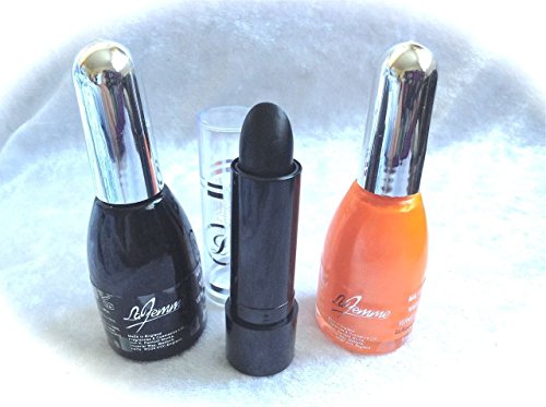 HALLOWEEN BUNDLE SET BLACK LIPSTICK & BLACK & ORANGE NAIL POLISH NAIL VARNISH/paint