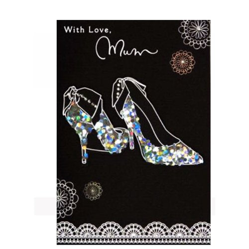 Hologram Silver Sequin & Diamante Shoes Mum Birthday Card & Envelope