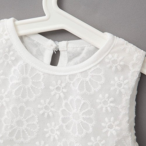 Baby Girls White Daisy Embroidered Lace Sleeveless Lined Dress with Satin Bow & Lace Shoes 6-12 Months