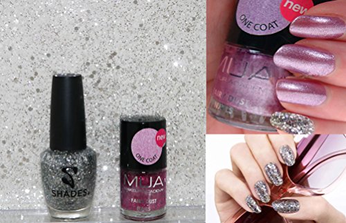 Pink & Silver Glitter Shimmer Duo Nail Varnish Set