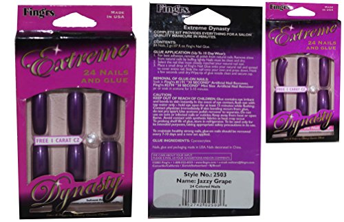 Fing'rs Extreme Dynasty 24 Nails & Glue Jazzy Grape Style No. 2503 + 1 ct CZ Gem