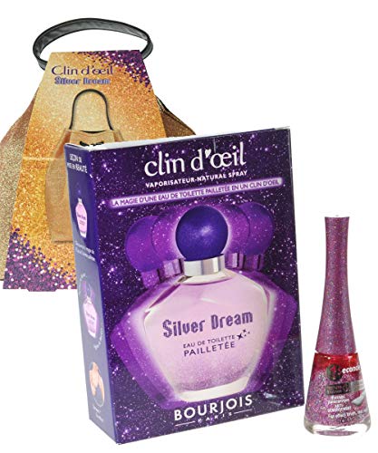 Bourjois Paris Clin D'Oeil Silver Dream Gift Set EDT 75ml Nail Polish 9ml Glitter Bag