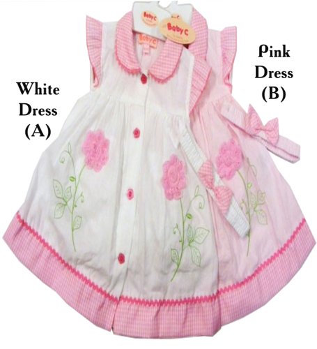 Baby C Dress White & Pink 2D Flower with Knickers & Headband 18-23 Months (A)