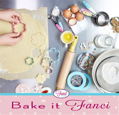 Fanci Baking 5 Pastel Metal Flower Cookie Cutters in Blue Tin & 40 Candy Lolly Sticks