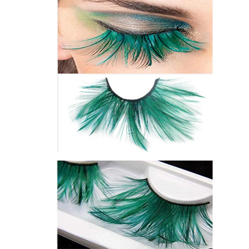 Dorisue Fake Eyelashes Dark Green Long Feather Eyelashes
