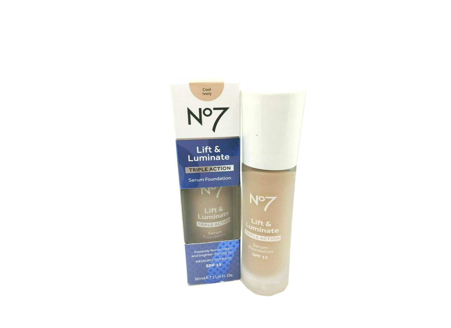 No7 Lift & Luminate Foundation SPF15 Cool Ivory 30ml (New Formula)