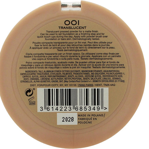 Rimmel Insta Fix & Matte Translucent Pressed Powder 001