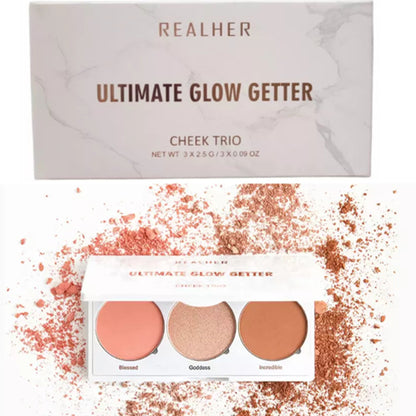 Realher Ultimate Glow Getter Cheek Trio Blush, Bronzer & Highlighter