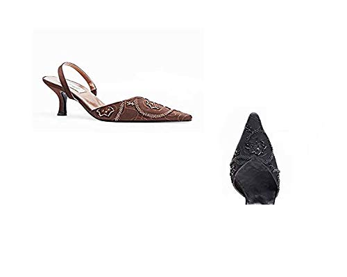 Ladies Elegant Embroiderd Sling Back Mid Heel Shoes in Choice of Black, Beige, Grey or Brown