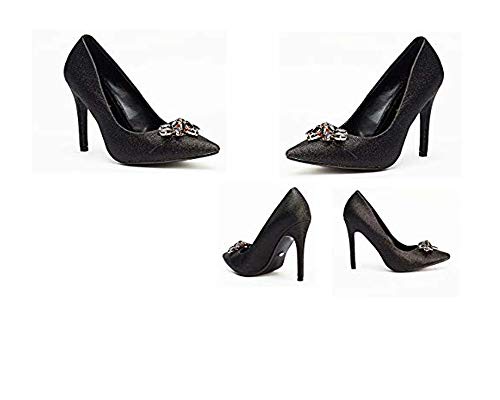 Ladies Black Shimmer & Diamante Crystal Detail Court Shoes in Size UK 3/ EU36