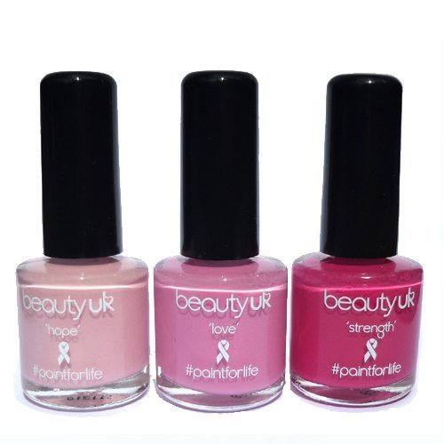 Beauty UK Paint For Life Pink Glamorous Stylish Salon Quality Nail Varnish Polish In Aid Of Cancer Research (3 Pack)