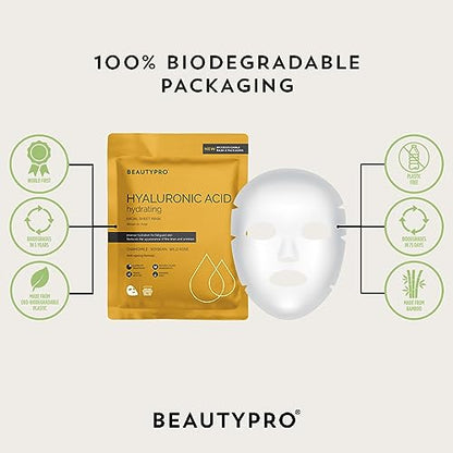 BEAUTYPRO HYALURONIC ACID Hydrating Facial Sheet Mask - 100% Biodegradable