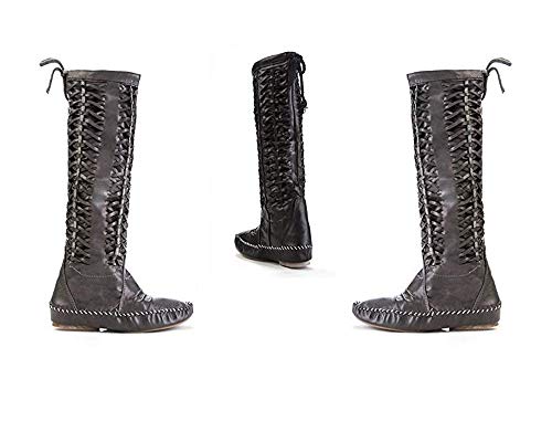 Ladies Mid Grey Super Soft Faux Leather Knee High Flat Fleece Lined Boots UK 6/39 Boxed FREE UK POST