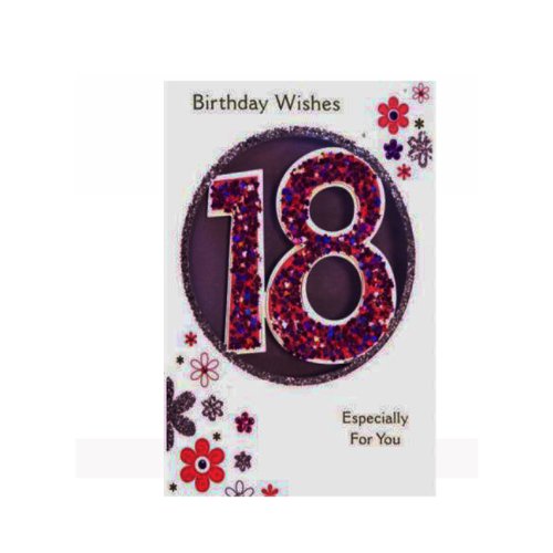 Birthday Card & Envelope 18th Purple & Pink Glitter