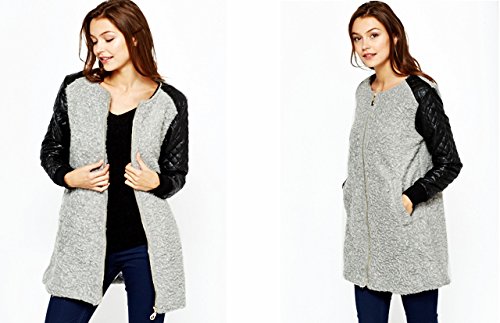 Ladies Grey Faux Fur Zip Front Lined Jacket with Pockets & Black Sleeves Small