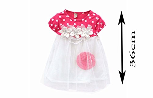 Baby Girls Cerise Pink & White Flower, Diamante & Pearl Appliqué Dress 6-12 Months