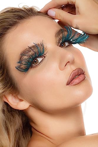 Dorisue Halloween eyelashes Double Lip Black with Green Big Extra Long Feather eyelashes