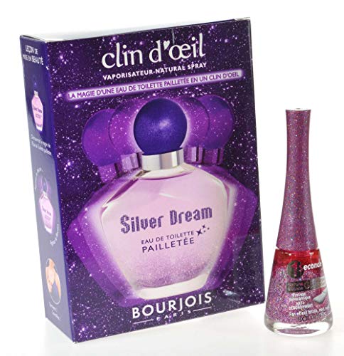 Bourjois Paris Clin D'Oeil Silver Dream Gift Set EDT 75ml Nail Polish 9ml Glitter Bag