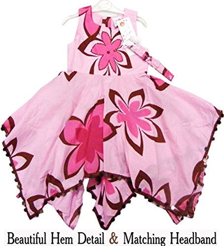 Designer Couture Girls handkerchief Hem Pink Dress & Matching Headband 4 Years