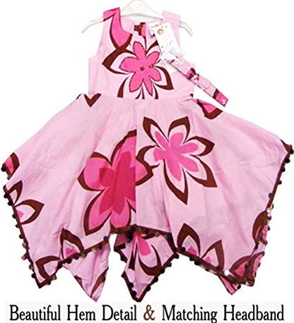 Designer Couture Girls handkerchief Hem Pink Dress & Matching Headband 4 Years