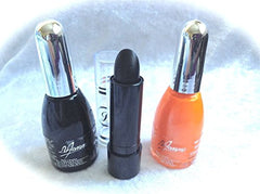 HALLOWEEN BUNDLE SET BLACK LIPSTICK & BLACK & ORANGE NAIL POLISH NAIL VARNISH/paint