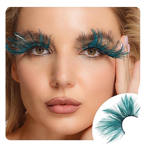 Dorisue Halloween eyelashes Double Lip Black with Green Big Extra Long Feather eyelashes
