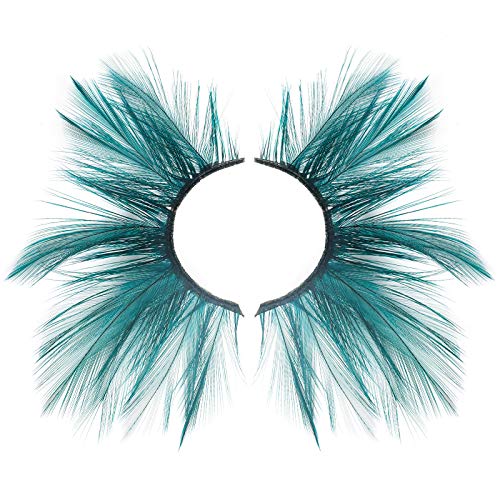 Dorisue Halloween eyelashes Double Lip Black with Green Big Extra Long Feather eyelashes