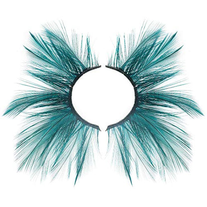 Dorisue Halloween eyelashes Double Lip Black with Green Big Extra Long Feather eyelashes