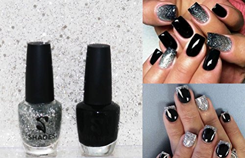 Black & Silver Glitter Shimmer Duo Nail Varnish Set