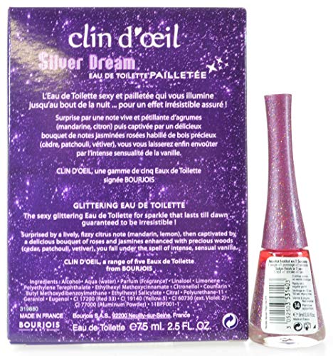 Bourjois Paris Clin D'Oeil Silver Dream Gift Set EDT 75ml Nail Polish 9ml Glitter Bag