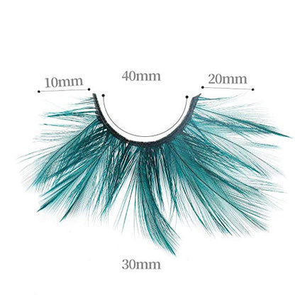 Dorisue Halloween eyelashes Double Lip Black with Green Big Extra Long Feather eyelashes