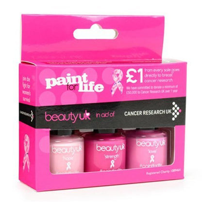 Beauty UK Paint For Life Pink Glamorous Stylish Salon Quality Nail Varnish Polish In Aid Of Cancer Research (3 Pack)