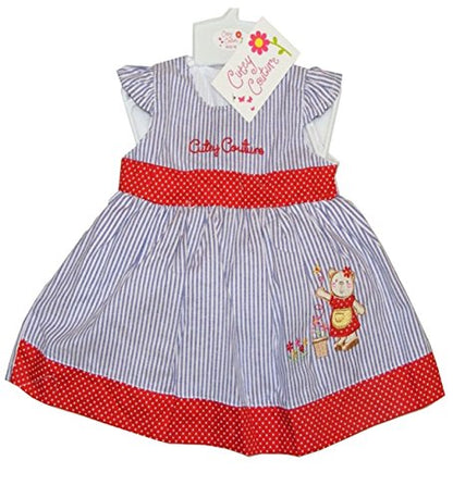 Cutey Couture Baby Dress & Knickers Blue & White Stripe & Teddy Detail 18-23 Months