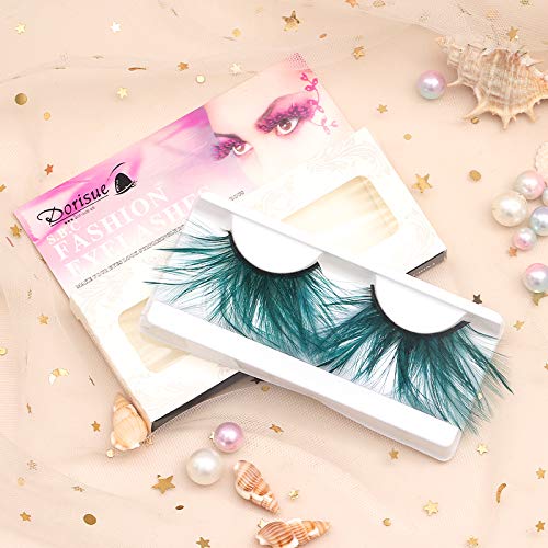 Dorisue Halloween eyelashes Double Lip Black with Green Big Extra Long Feather eyelashes