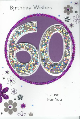 Birthday Card & Envelope 60th with silver glitter numbers