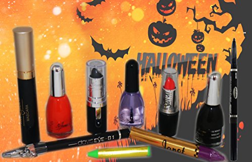 Goth - Halloween Black Glowing Makeup & UV Glow in the Dark Nail Varnish GiftSet