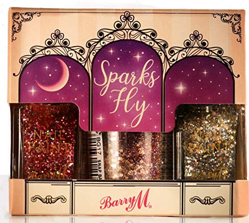 Barry M Sparks Fly Glitter Nail Polish & Body Glitter Set 3Pc