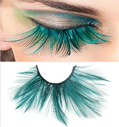 Dorisue Halloween eyelashes Double Lip Black with Green Big Extra Long Feather eyelashes